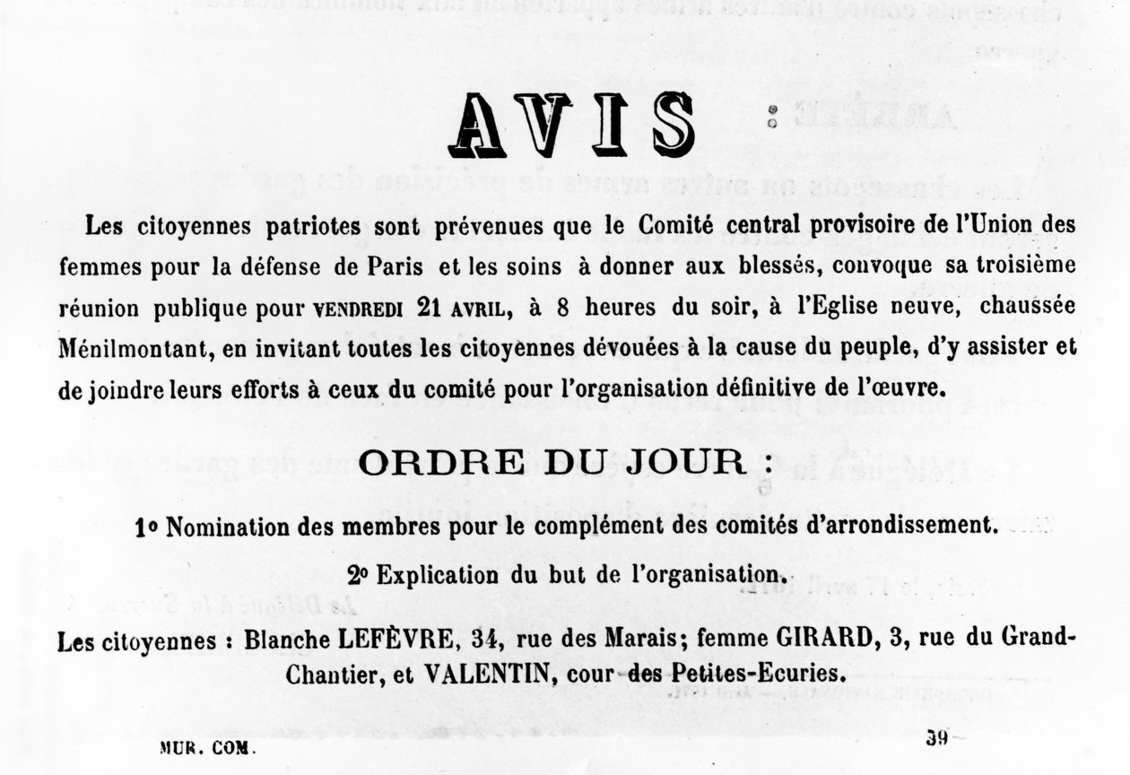 Avis, från franska politiska affischer från Pariskommunen, maj 1871 av Unbekannt