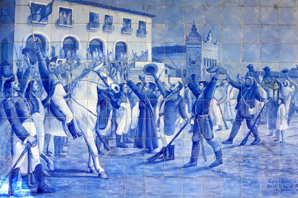 Azulejo-mosaik som visar Cachoeira-folk som hejar på prins Pedro, som ledde Brasilien till självständighet, Cachoeira, Brasilien av Unbekannt