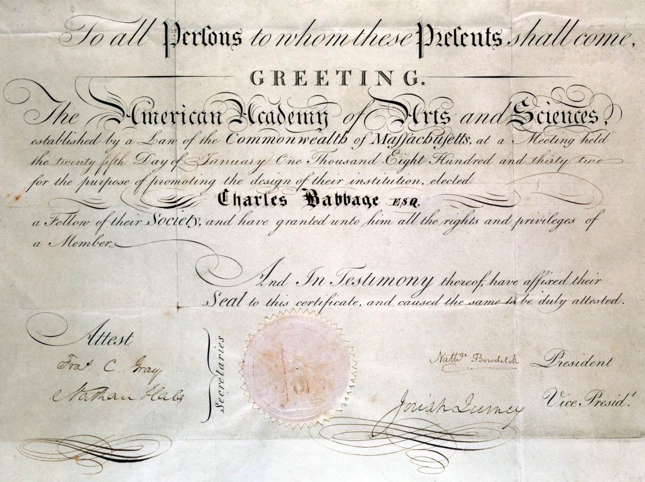 Babbage Diploma från American Academy of Arts and Sciences av Unbekannt