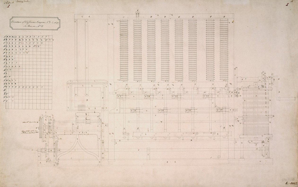 Babbage Engines, Difference Ritning av sidovyn av Difference Engine No 2 av Unbekannt