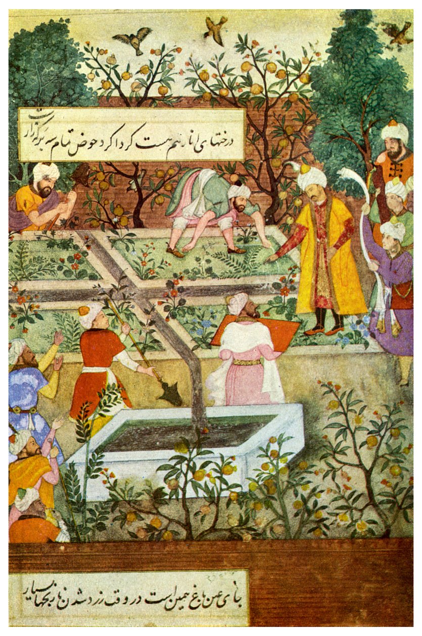 Babur övervakar i Trädgården av trohet, 1508 1956 av Unbekannt