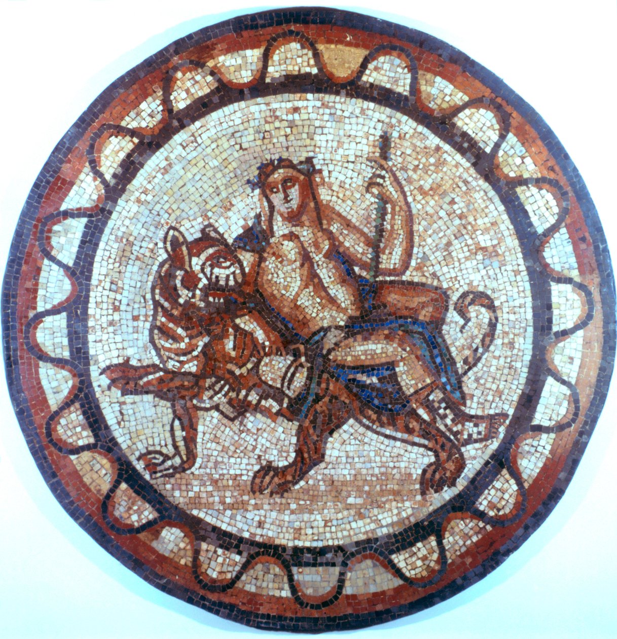 Bacchus, antik romersk vingud, ridande på en tiger, romersk mosaik, 1:a eller 2:a århundradet av Unbekannt