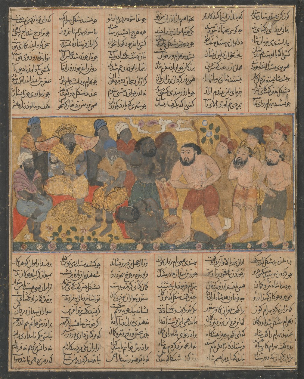 Bahram Gur visar upp sin skicklighet i brottning vid hovet i Shangul..., ca. 1300-30. av Unbekannt