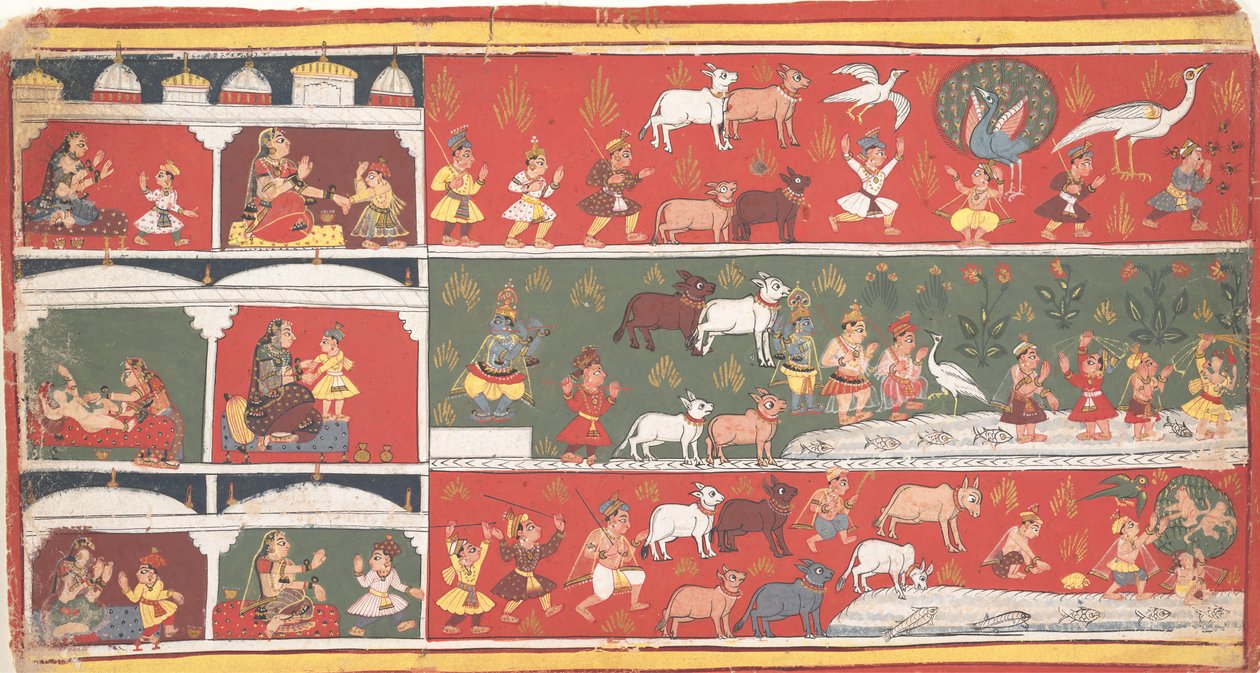 Bakasura, Trandemonen, anländer till Brindavan... en Dispersed Bhagavata Purana..., ca. 1700. av Unbekannt