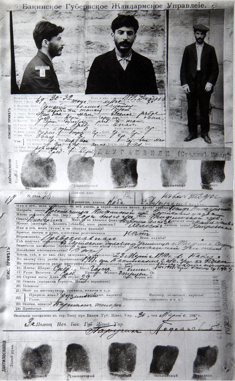 Bakupolisens form av den politiska brottslingen J Jugashvili Stalin, 1910 av Unbekannt