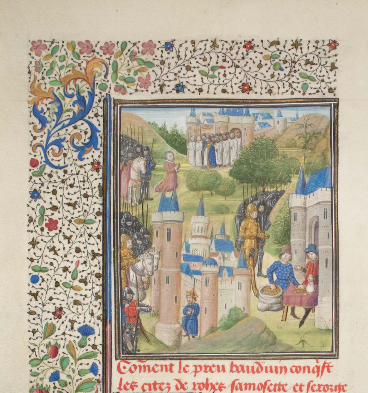 Baldwin av Boulogne på väg in i Edessa i februari 1098. Miniatyr från Historia av William av Tyrus, 1460-talet av Unbekannt