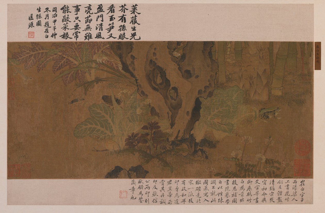 Bambu, groda och insekter, Mingdynastin, 1368-1644. av Unbekannt