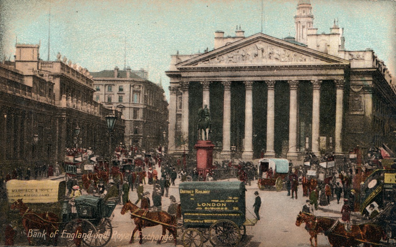 Bank of England och Royal Exchange, c1910 av Unbekannt