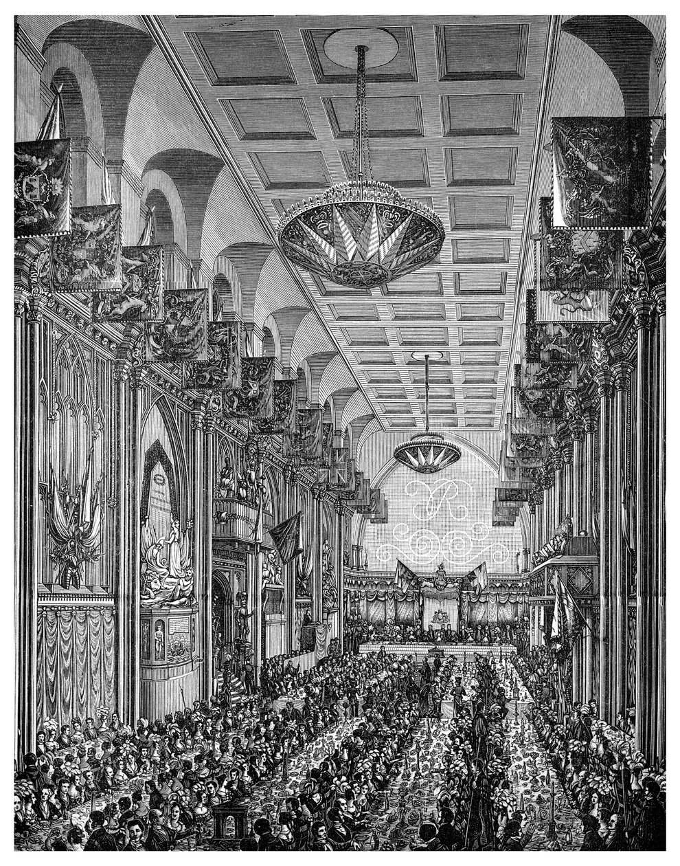 Bankett i stora salen för drottning Victoria, Guildhall, City of London, november 1837 1886 av Unbekannt