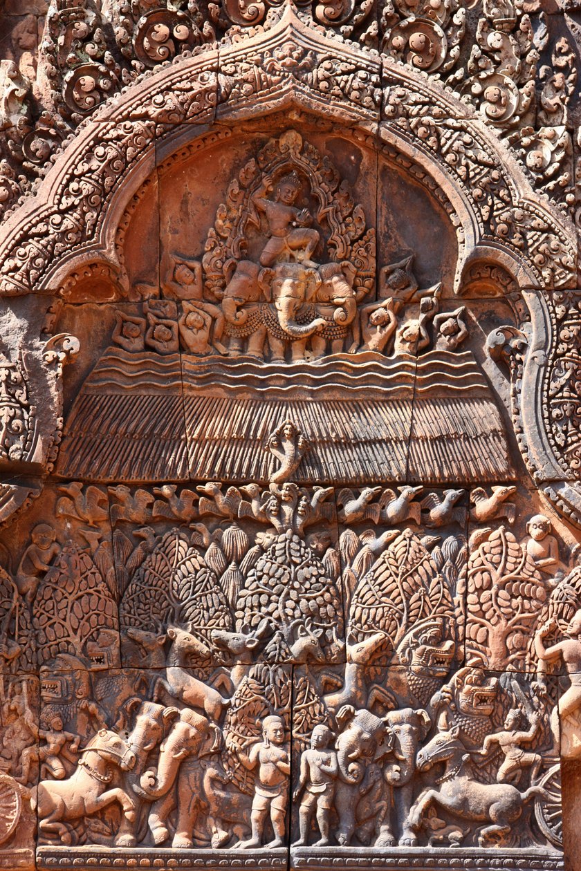 Banteay Srei-templet i Angkor i Kambodja. Intrikat snidade. Siem Reap Kambodja av Unbekannt