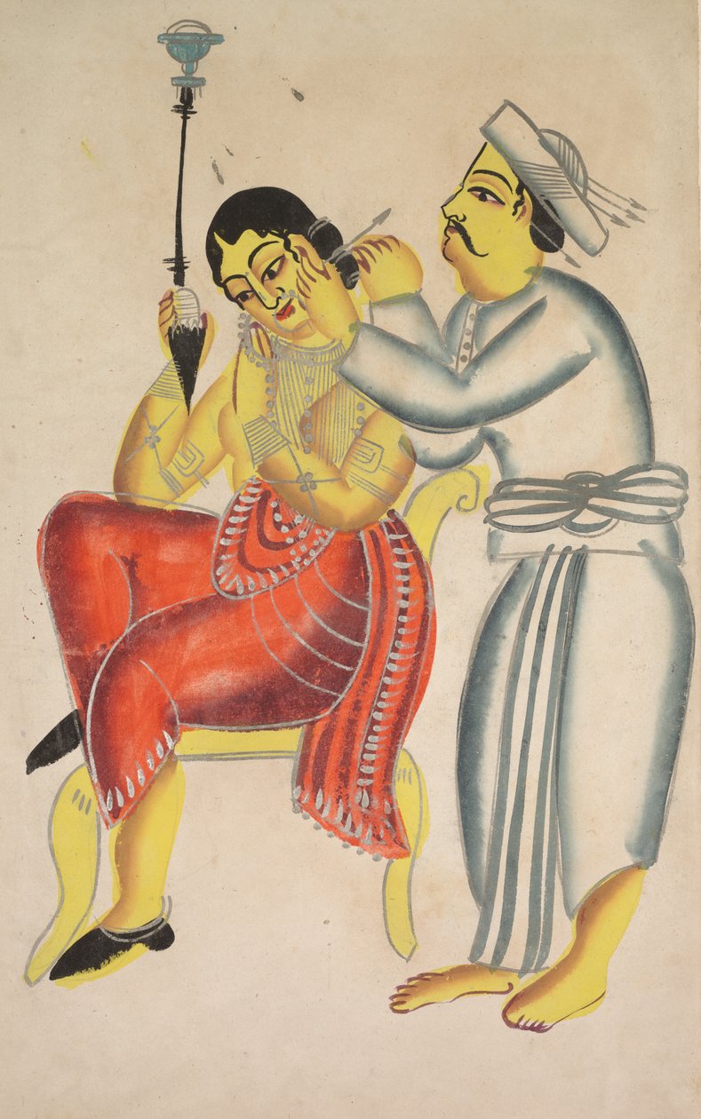 Barber Cleaning a Womans Ear, 1800-tal. av Unbekannt