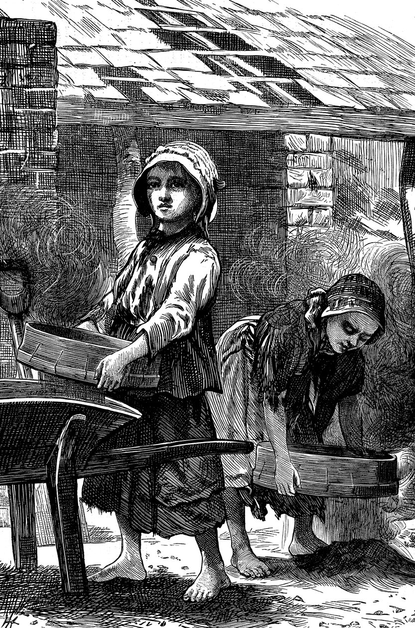 Barfotaflickor såller damm på ett tegelbruk, 1871 av Unbekannt