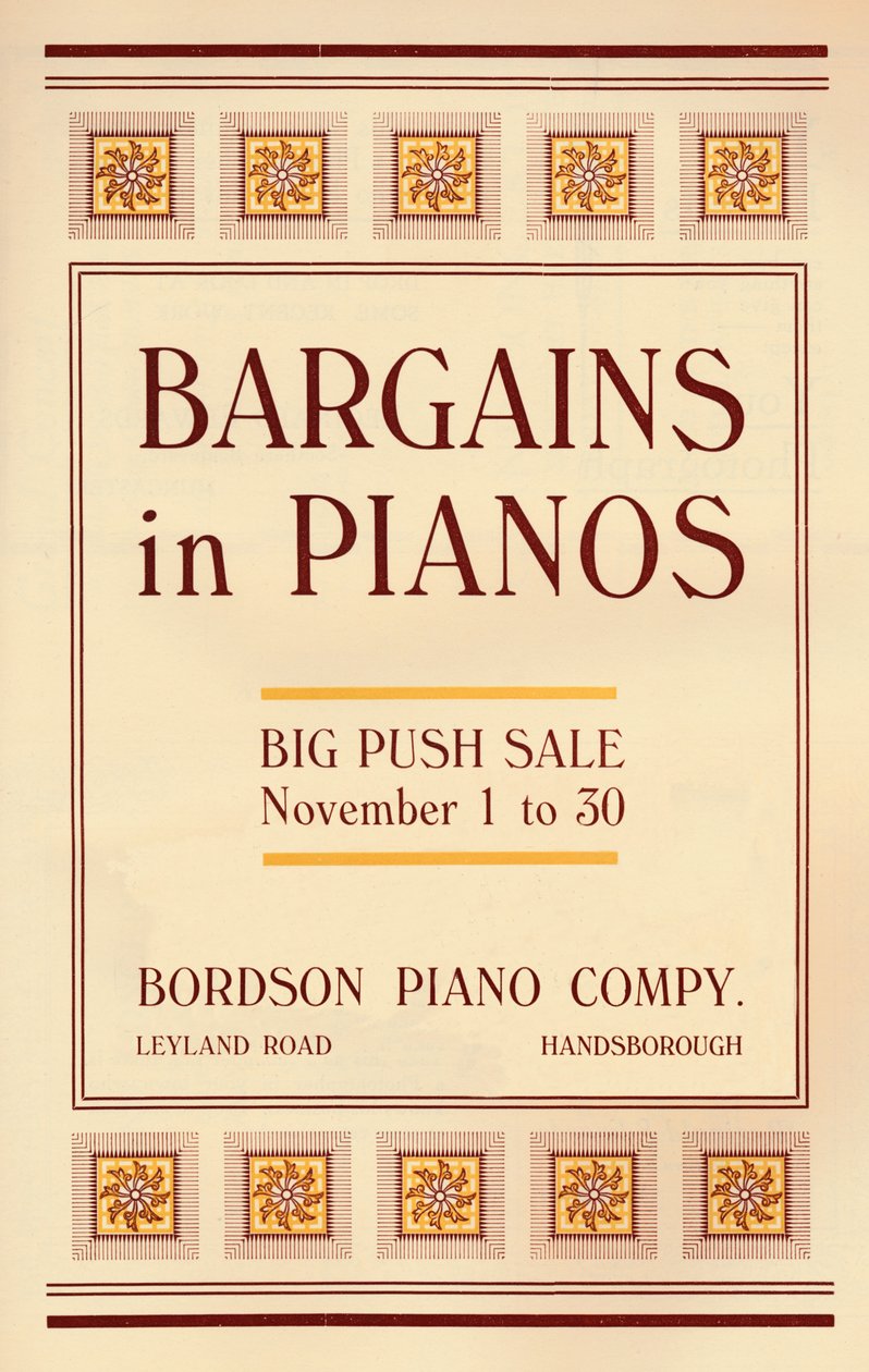 Fynd på pianon - Bordson Piano Companys annons, 1916 av Unbekannt