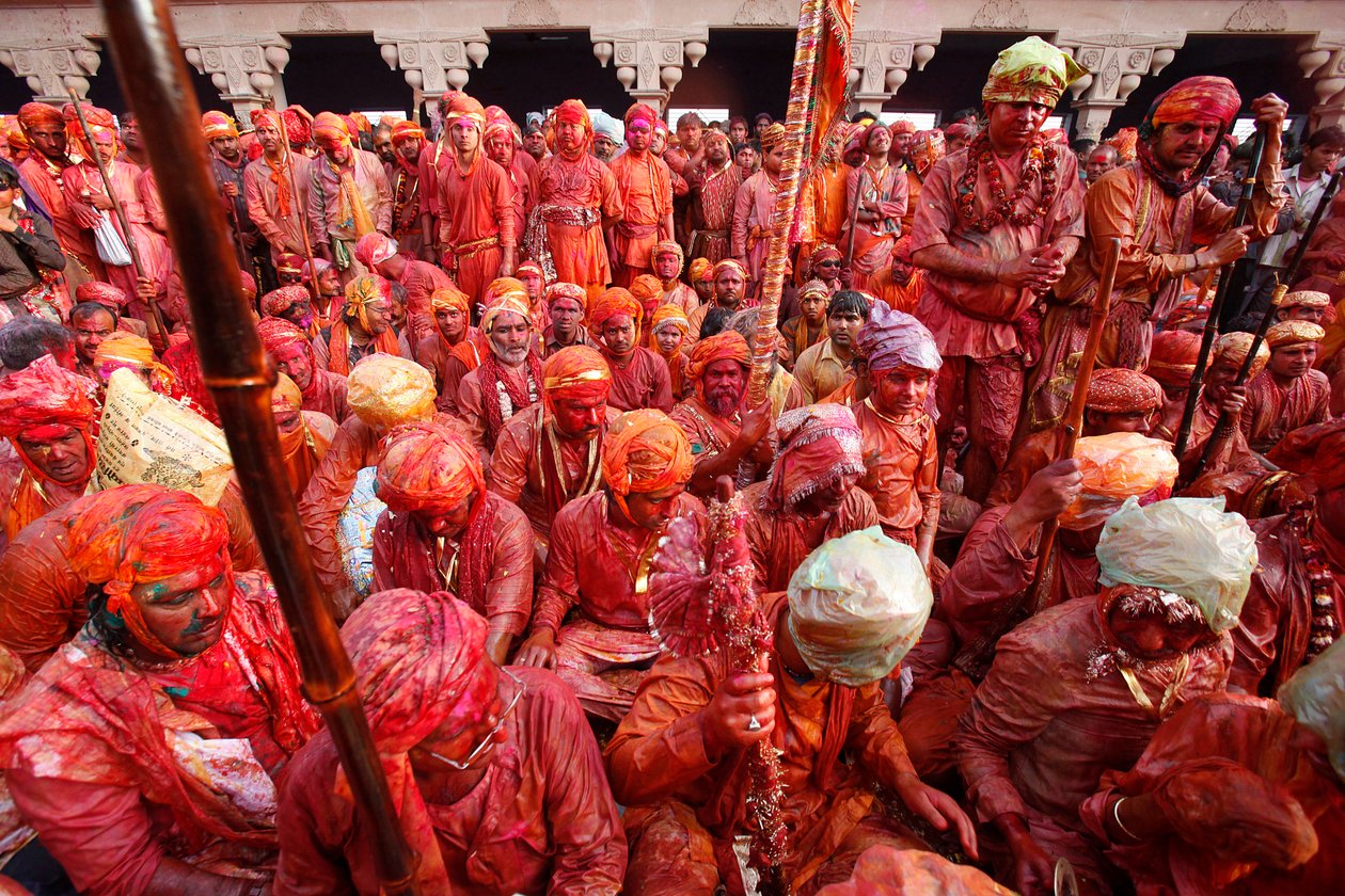 Barsana bybor firar Holi i Nandgaon Nandgaon Nande av Unbekannt