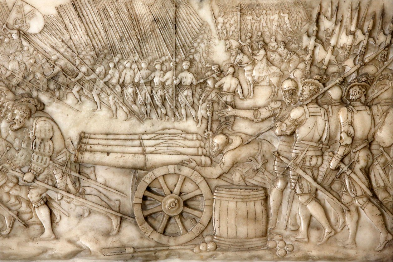 Basilica of St, Denis, Tomb of Francis 1 kung av Frankrike och Claude av Frankrike, Foundations lågrelief, Skildring av slaget vid Marignano 1515 - de gamla schweiziska konfederationens trupper, Saint-Denis, Frankrike av Unbekannt