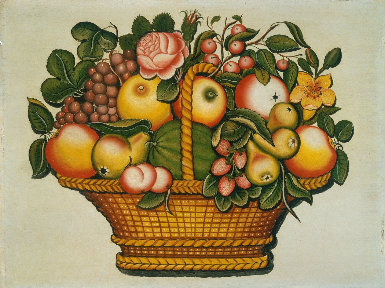 Korg med frukt med blommor, ca. 1830. av Unbekannt