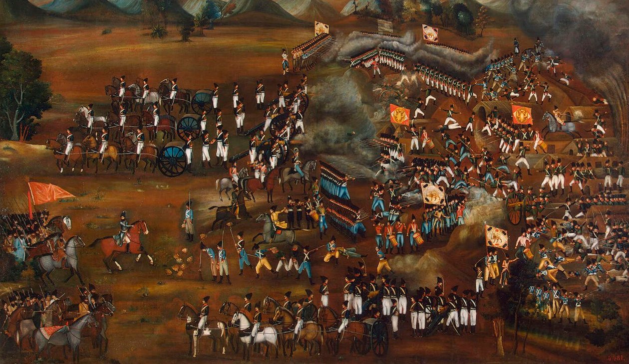 Strid mellan perser och ryssar nära Sultanabad, 13 februari 1812 c1815 av Unbekannt