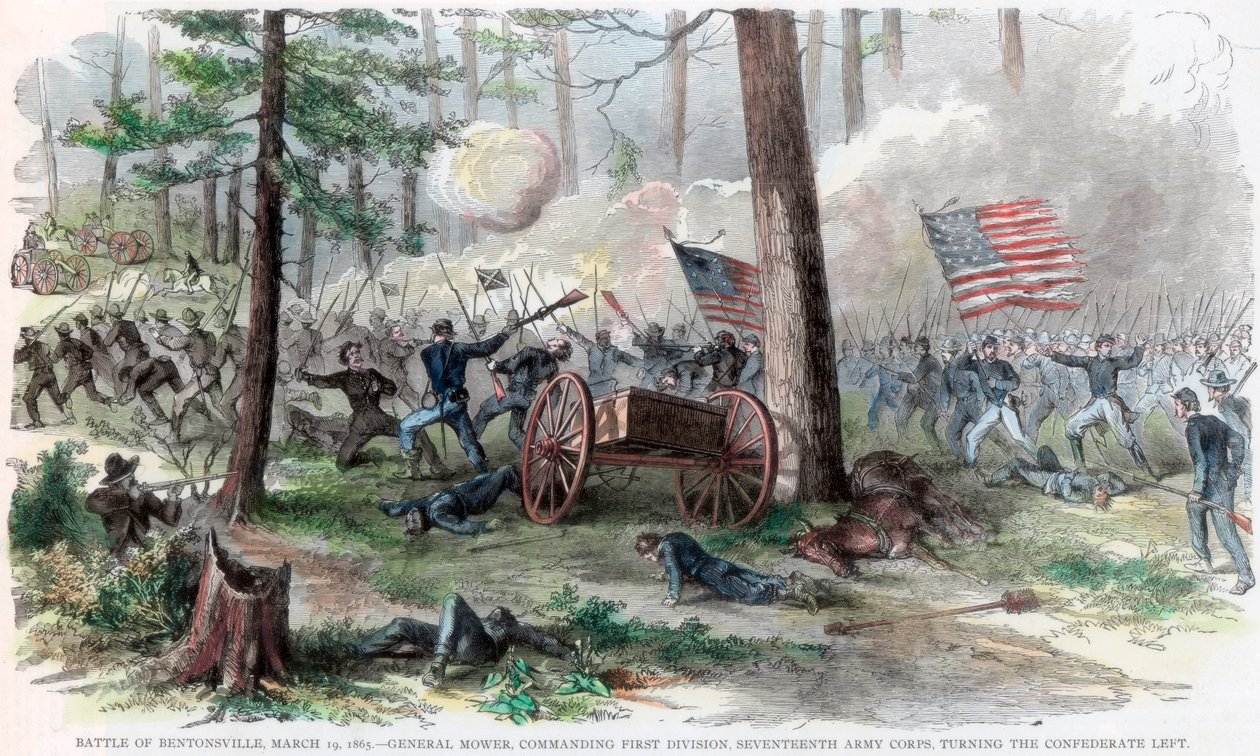Slaget vid Bentonville, North Carolina, amerikanska inbördeskriget 19 mars 1865 av Unbekannt