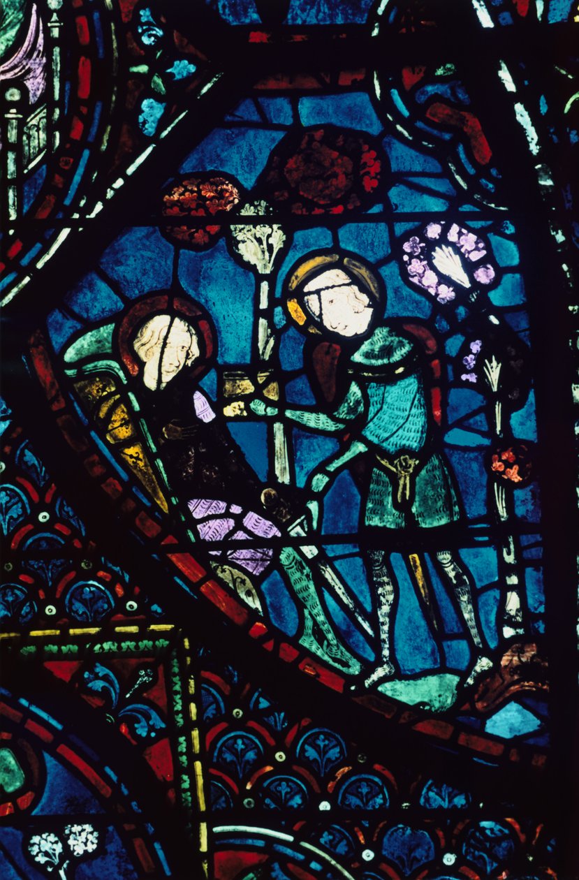 Baudoin sköter den döende Roland, målat glas, Chartres Cathedral, Frankrike, 1194-1260 av Unbekannt