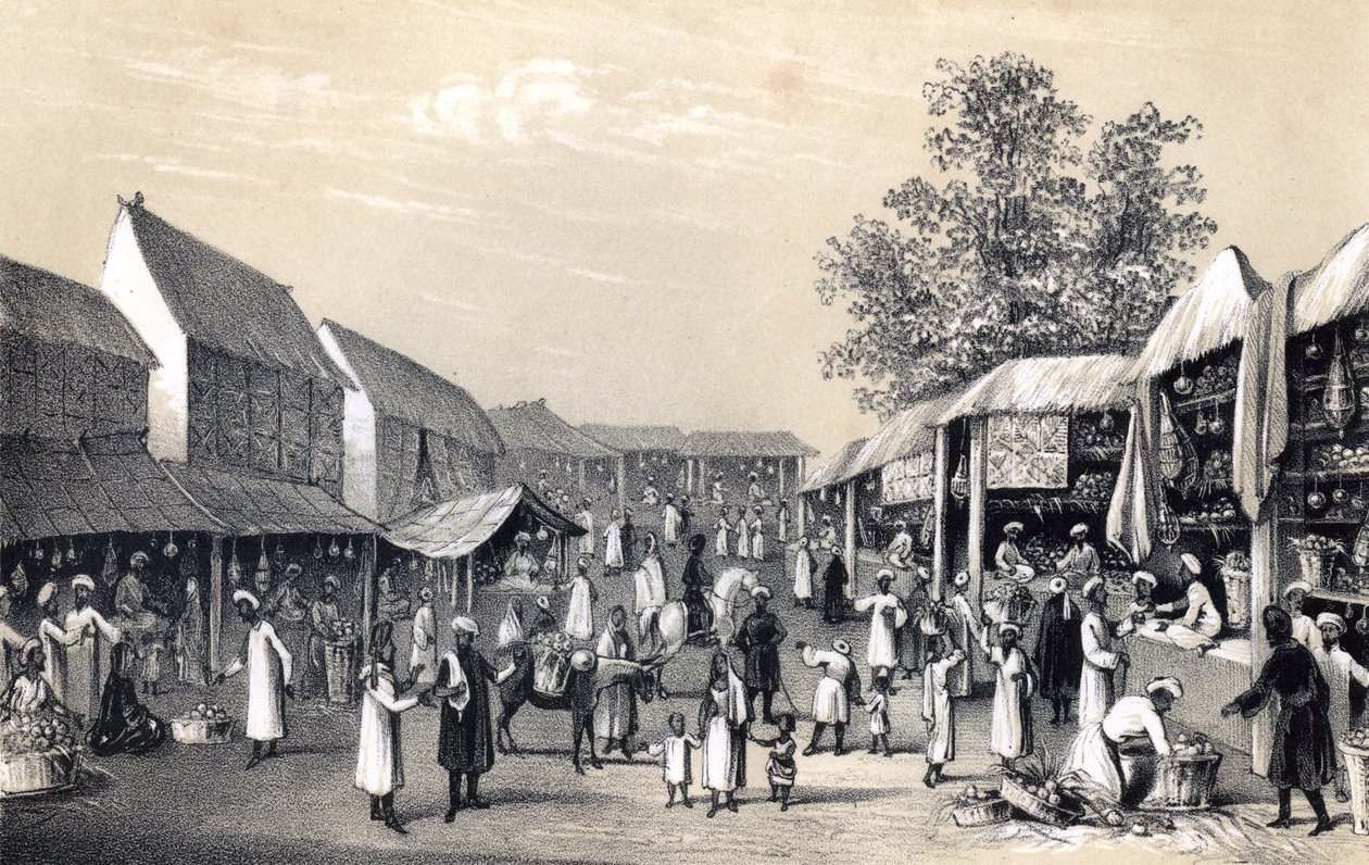 Bazaar i Cabul, under fruktsäsongen, 1847 av Unbekannt