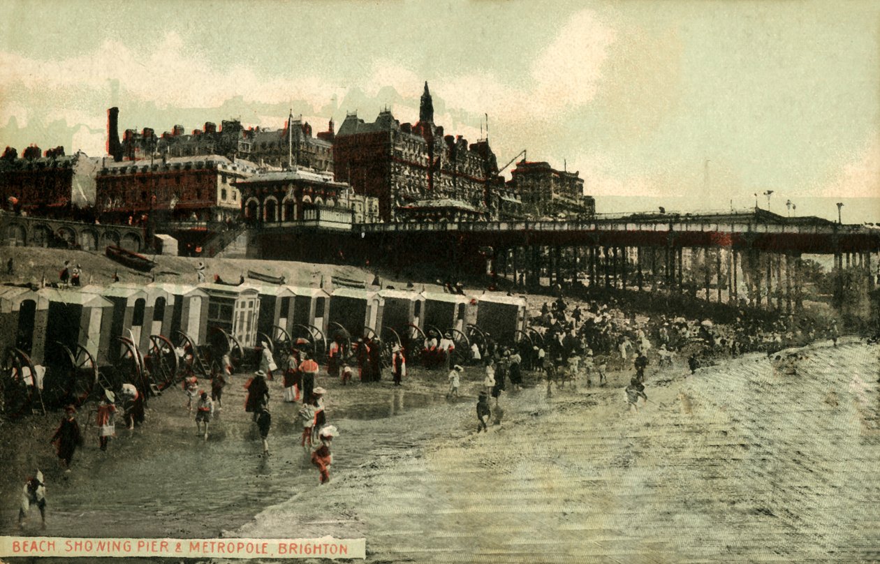 Beach Visar Pier & Metropole, Brighton, sent 1800-tidigt 1900-tal. av Unbekannt