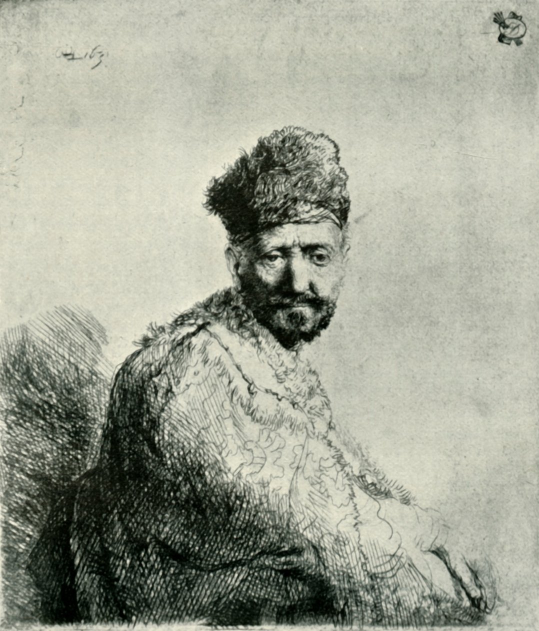 Skäggig man i en pälsad orientalisk mössa och mantel: konstnärens fader, 1631, 1906. av Unbekannt