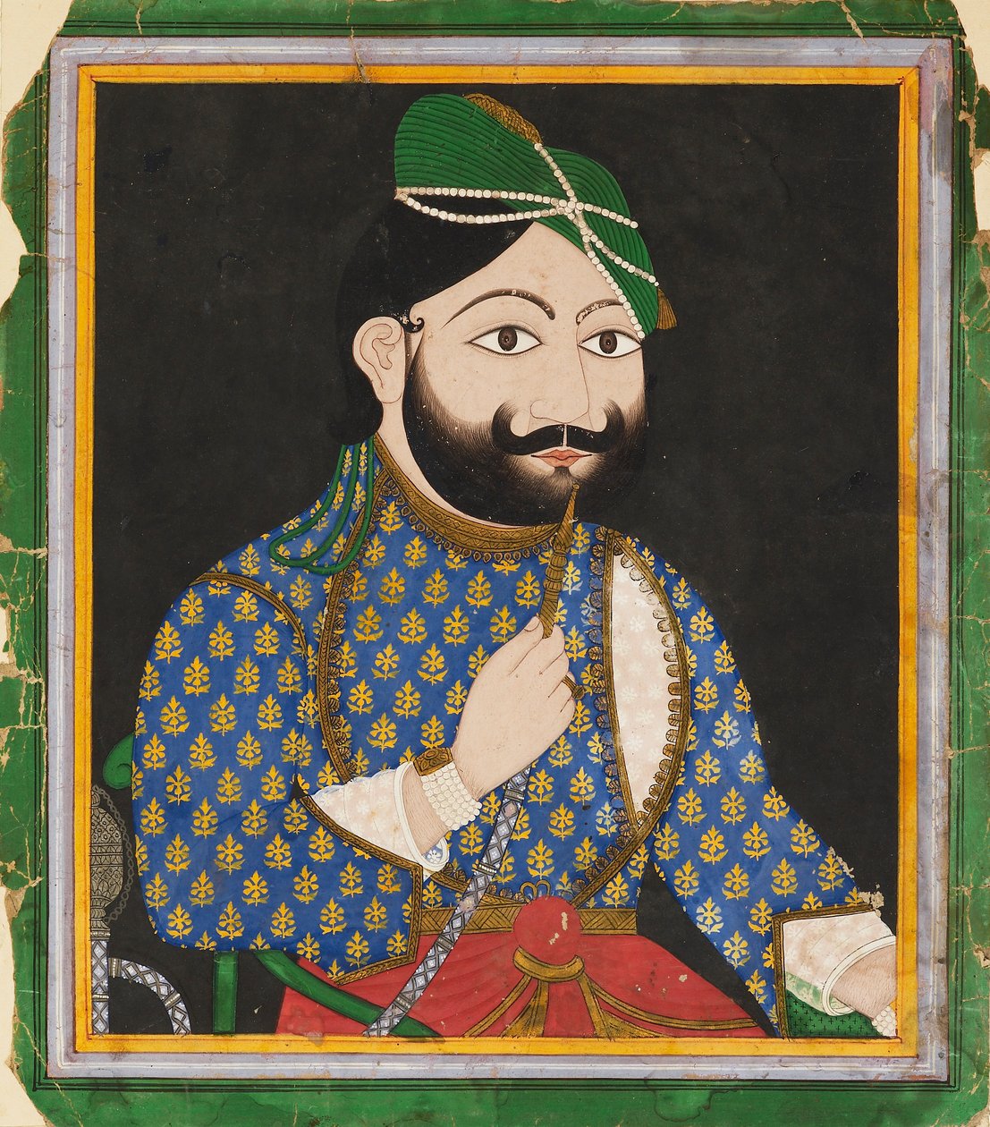 Skäggig man bär en grön turban, 1800-talet av Unbekannt