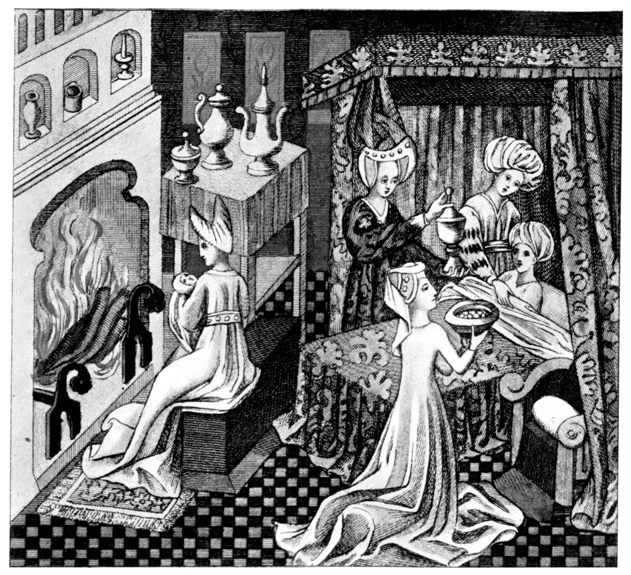 Sovrumsscen, 1400-talet, 1910 av Unbekannt