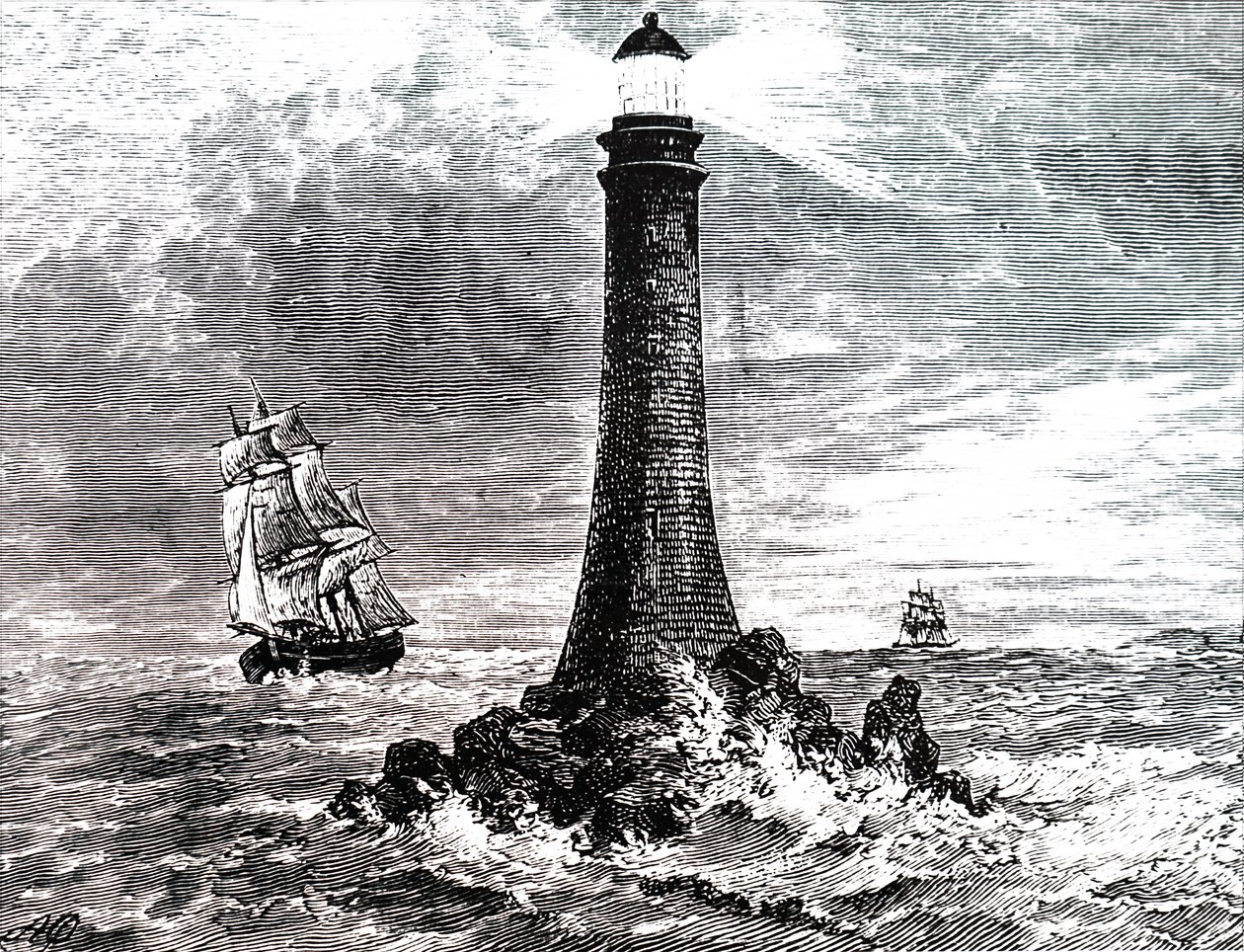 Bell Rock fyr i en storm. av Unbekannt