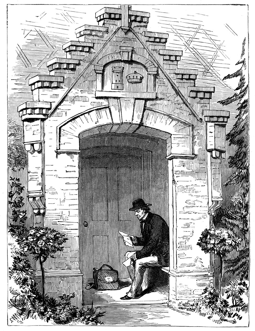 Benjamin Disraeli 1804-1881 läser brev i Hughenden Lodges veranda, 1800-talet av Unbekannt