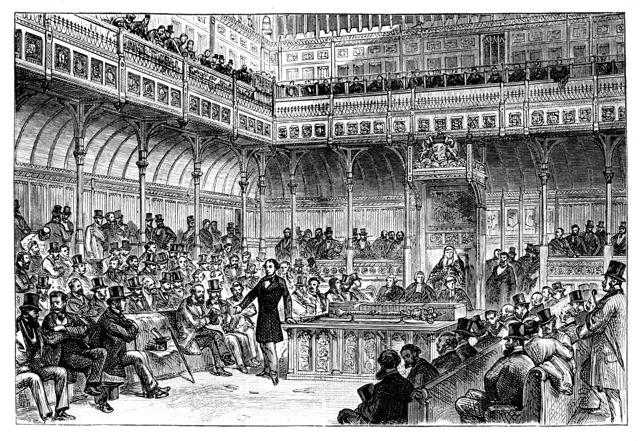 Benjamin Disraeli presenterar sitt reformlag i underhuset, c1867 av Unbekannt