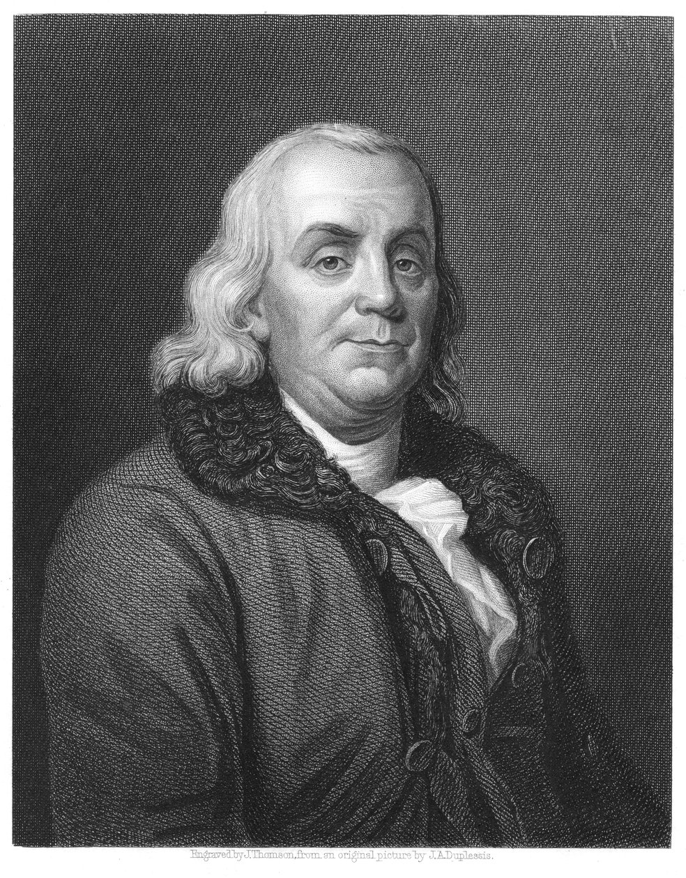 Benjamin Franklin, amerikansk vetenskapsman, uppfinnare och statsman från 1700-talet, 1835 av Unbekannt