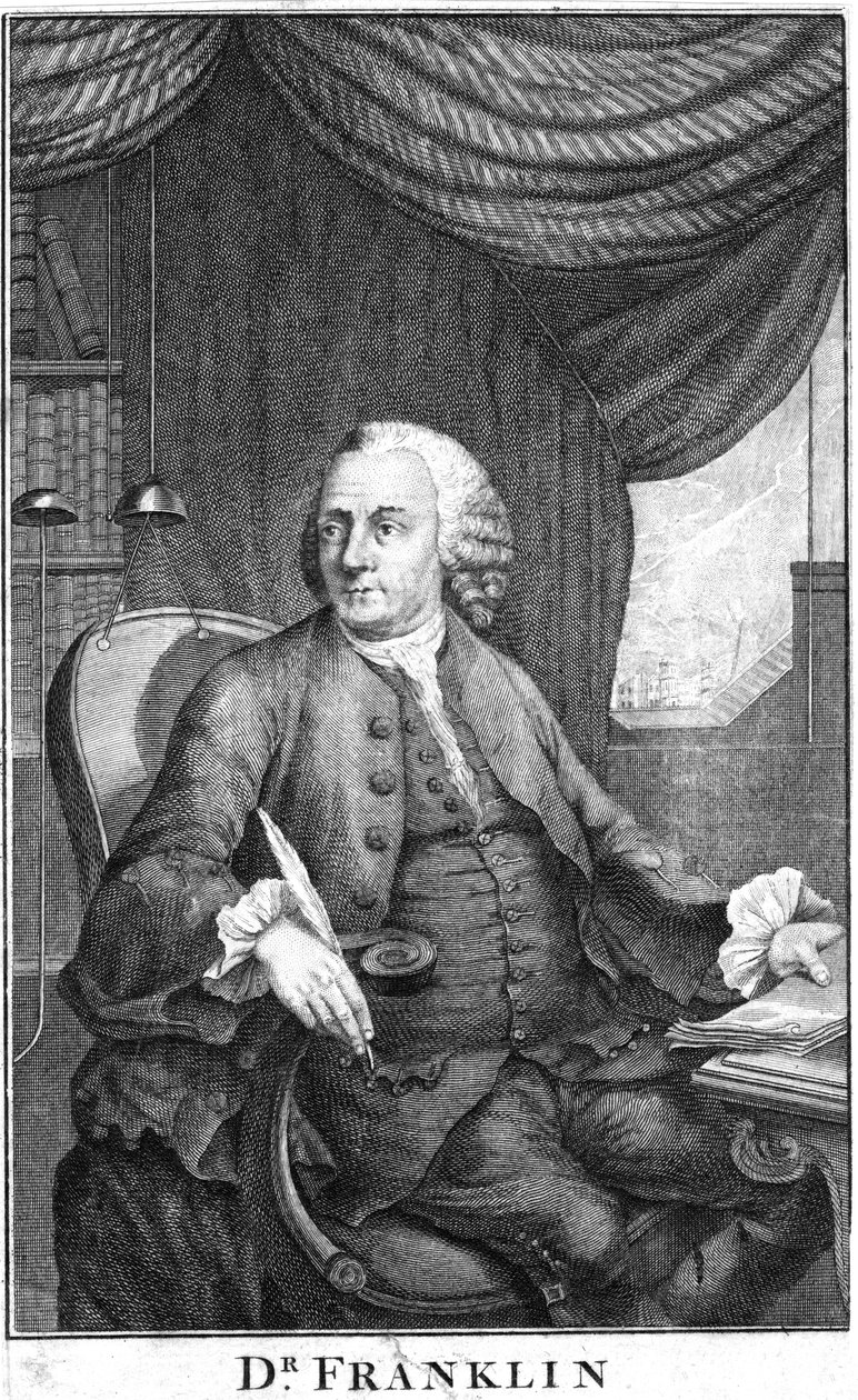 Benjamin Franklin, amerikansk vetenskapsman, uppfinnare och statsman, sent 1700-tal av Unbekannt