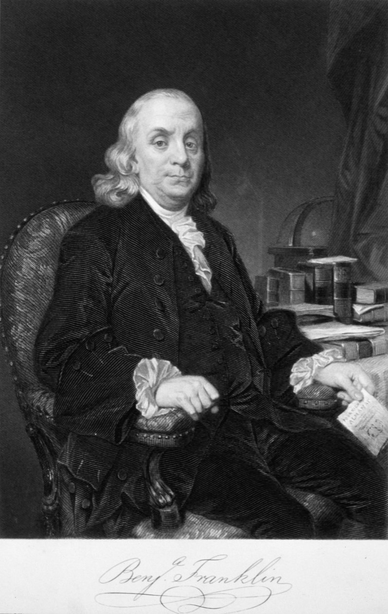Benjamin Franklin, amerikansk vetenskapsman, uppfinnare och statsman, sent 1700-tal av Unbekannt