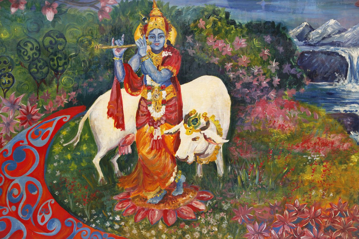 Bhaktivedanta Manor Målning föreställande Krishna och en ko, Watford, Grande-Bretagne av Unbekannt