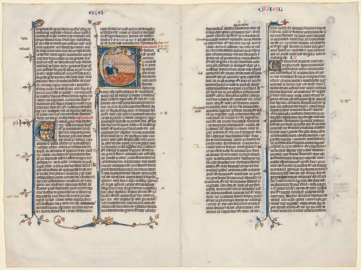 Bifolium från en bibel: Initial E[t factum est] med Hesekiel, ca. 1290. av Unbekannt