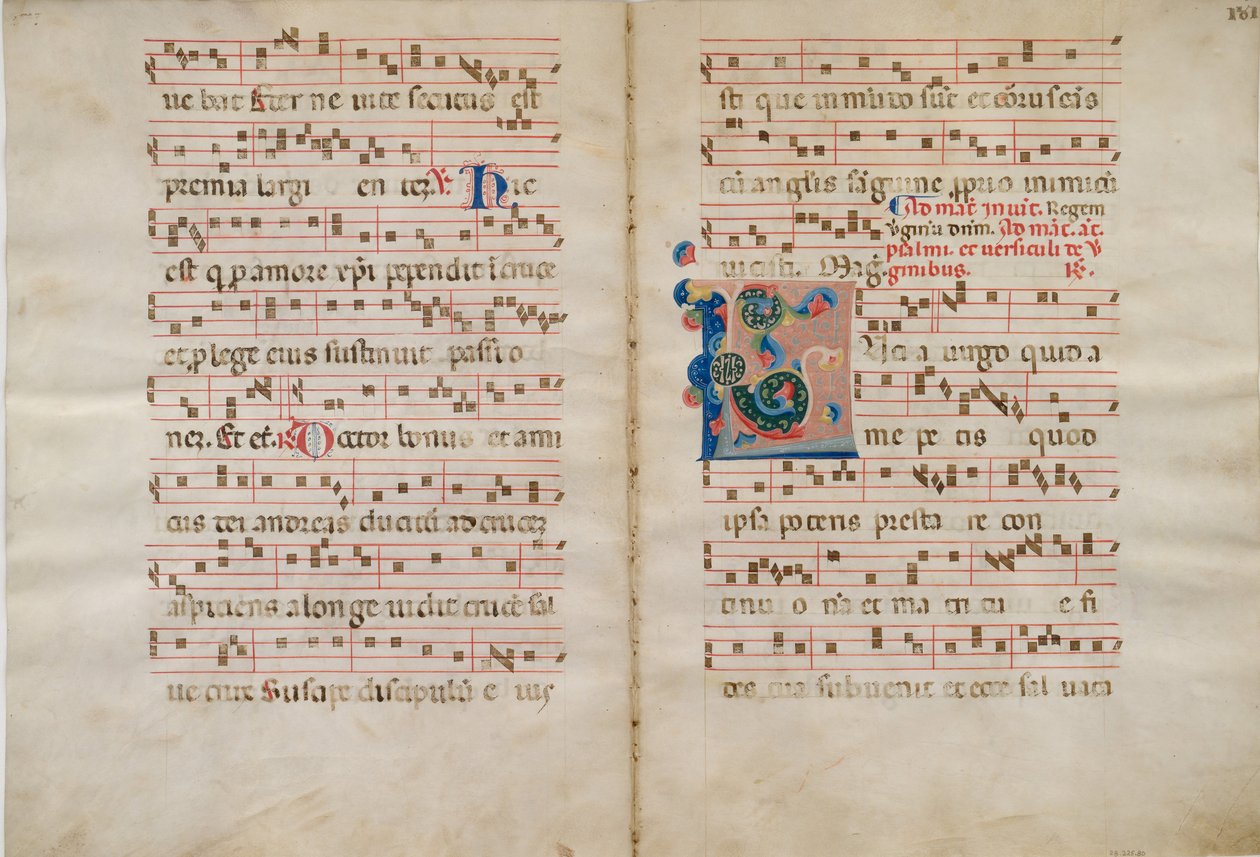 Bifolium med initial L, från ett antifonarium, 1300-tal. av Unbekannt