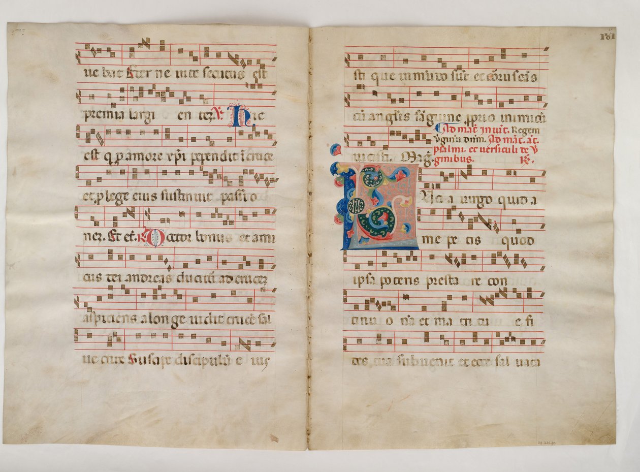 Bifolium med initial L, från ett antifonarium, italienskt, 1300-tal. av Unbekannt