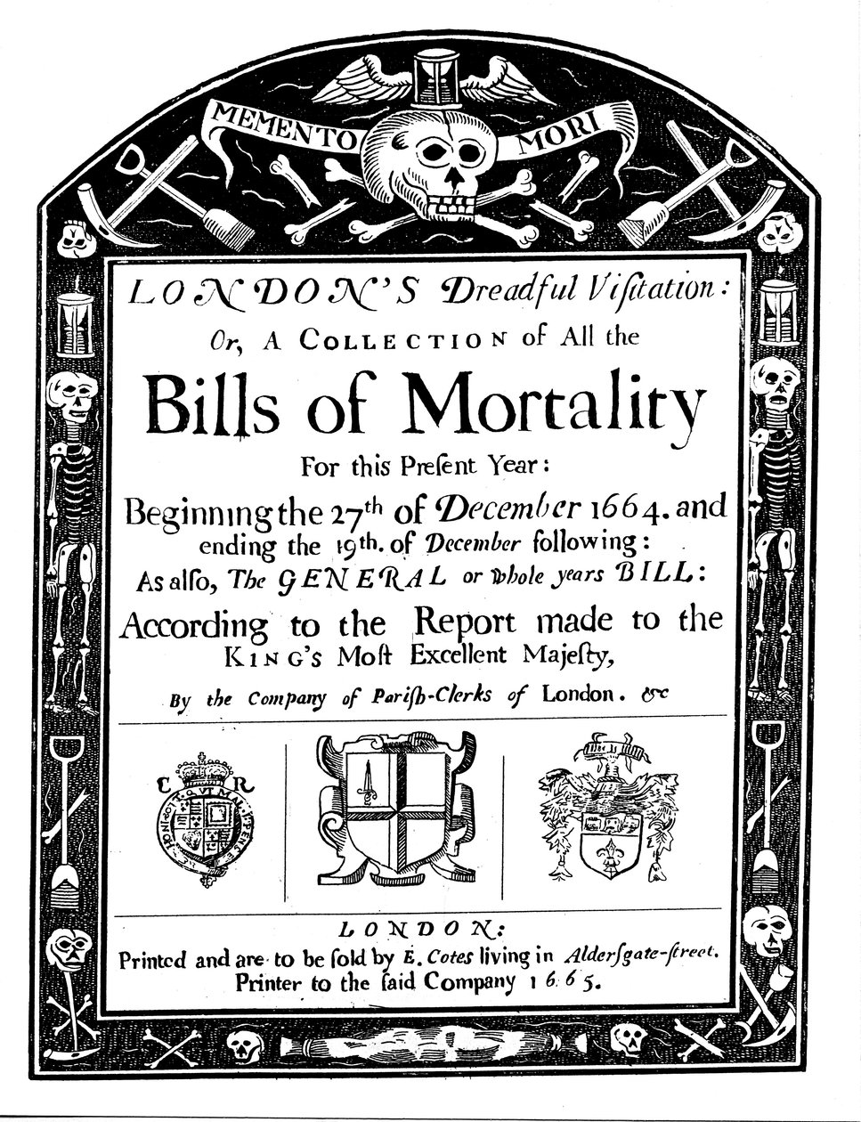 Mortalitetsräkning för London, som täcker en del av perioden med den stora pesten, 1664-1665 av Unbekannt