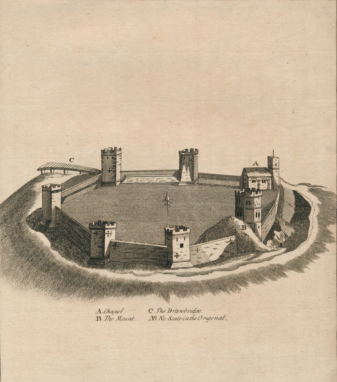 Fågelperspektiv över Oxford Castle i Oxfordshire, c1800 av Unbekannt