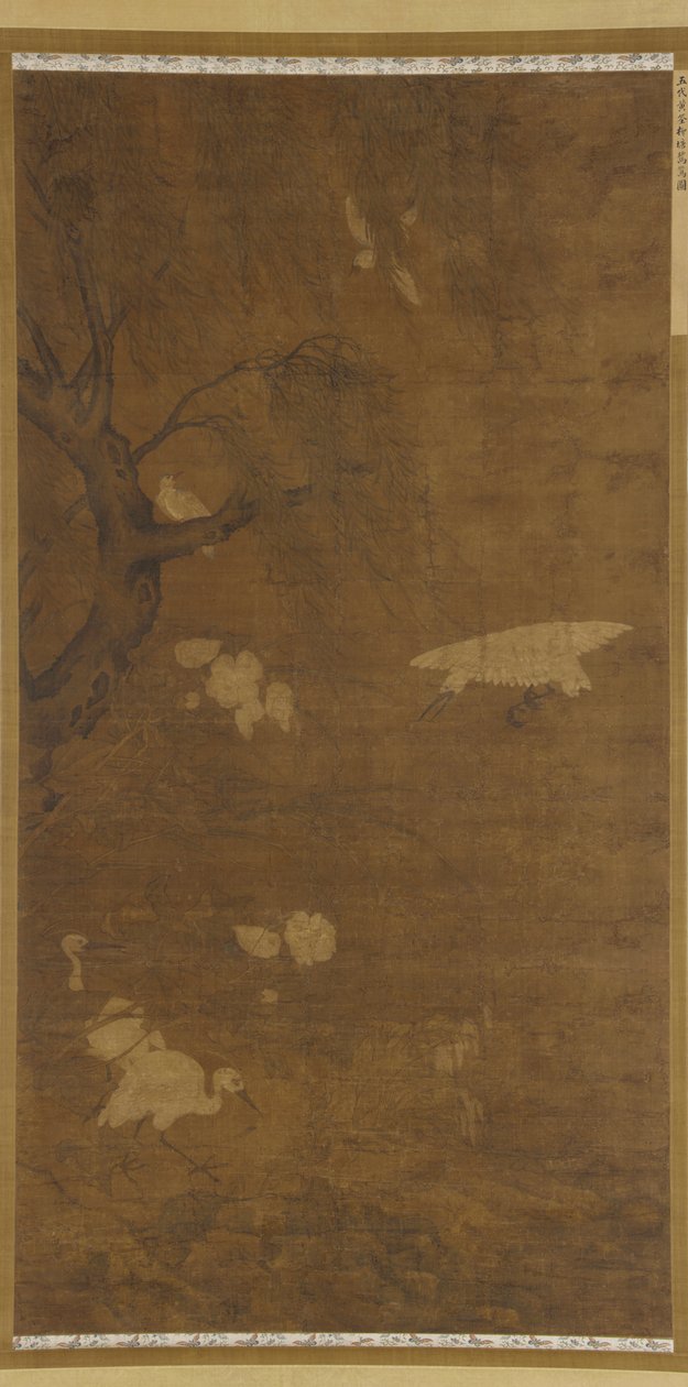 Fåglar, pilträd och blommor, Mingdynastin, 1400-1500-talet. av Unbekannt