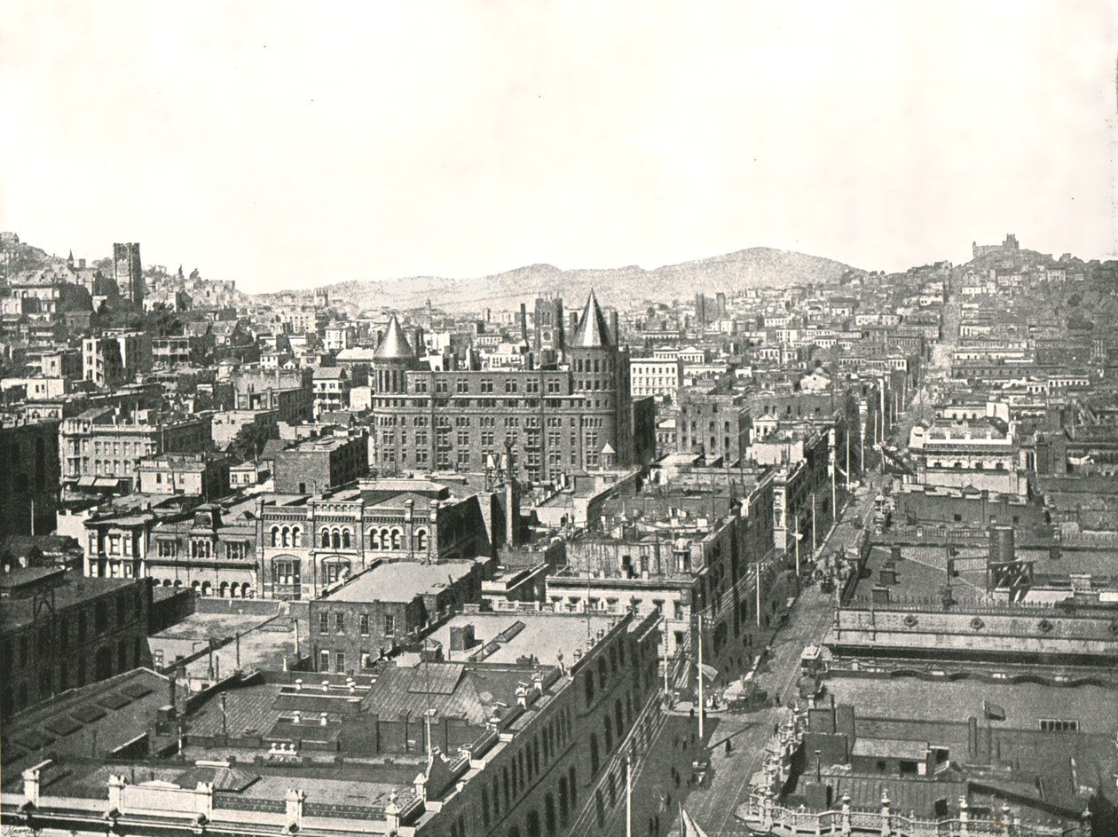 Fågelperspektiv från tornet i Chronicle Building, San Francisco, USA, 1895. av Unbekannt