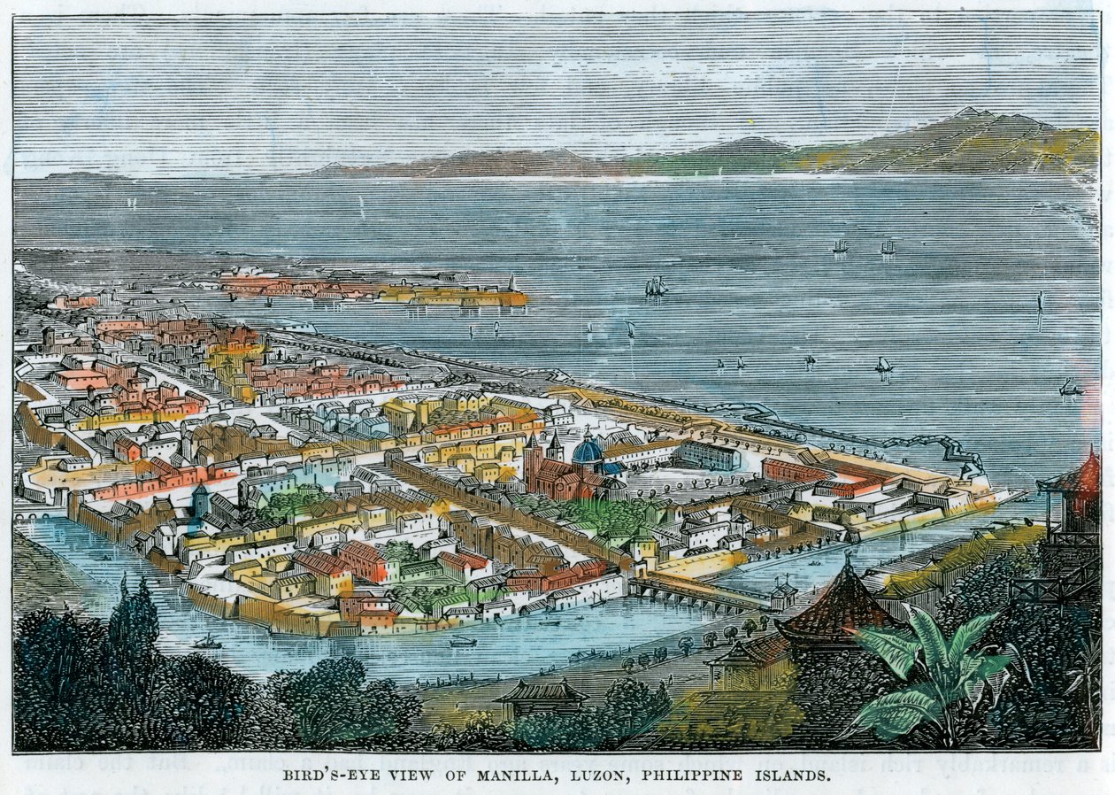Fågelperspektiv över Manilla, Luzon, Filippinska öarna, c1880 av Unbekannt