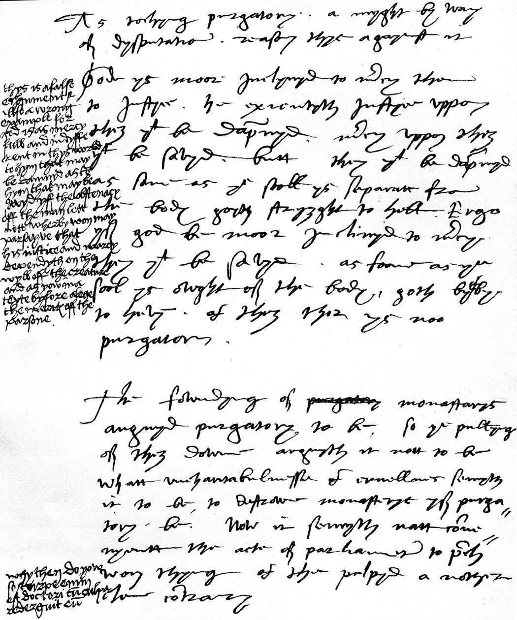 Biskop Latimers argument mot den katolska läran om skärselden med marginalanteckningar gjorda av kung Henrik VIII, ca 1538 (penna och bläck på papper) av Unbekannt