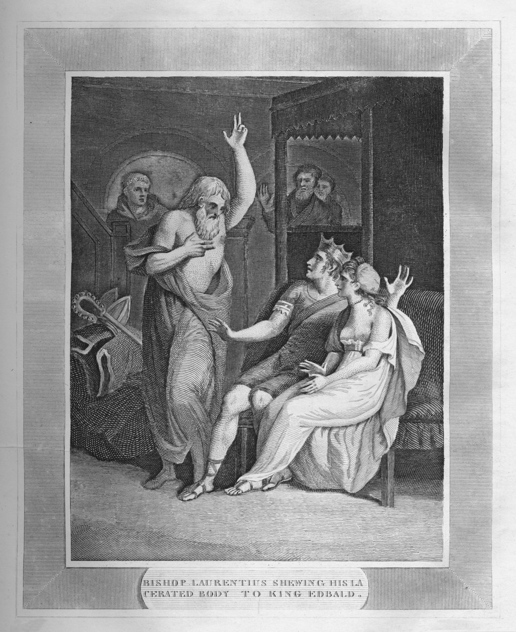 Biskop Laurentius visar sin kropp för kung Edbald, 1838 av Unbekannt