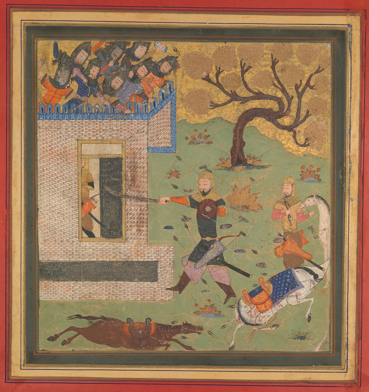 Bizhan tvingar Farud att dra sig tillbaka till sitt fort, Folio från en Shahnama Book of Kings, c1430-40. av Unbekannt