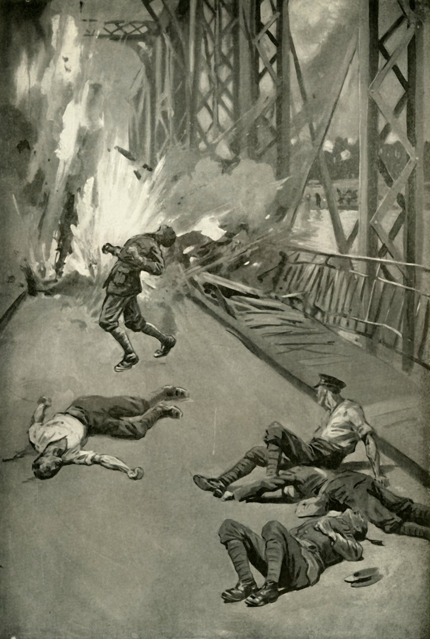 Spränger en bro över Aisne vid Soissons, 1919. av Unbekannt