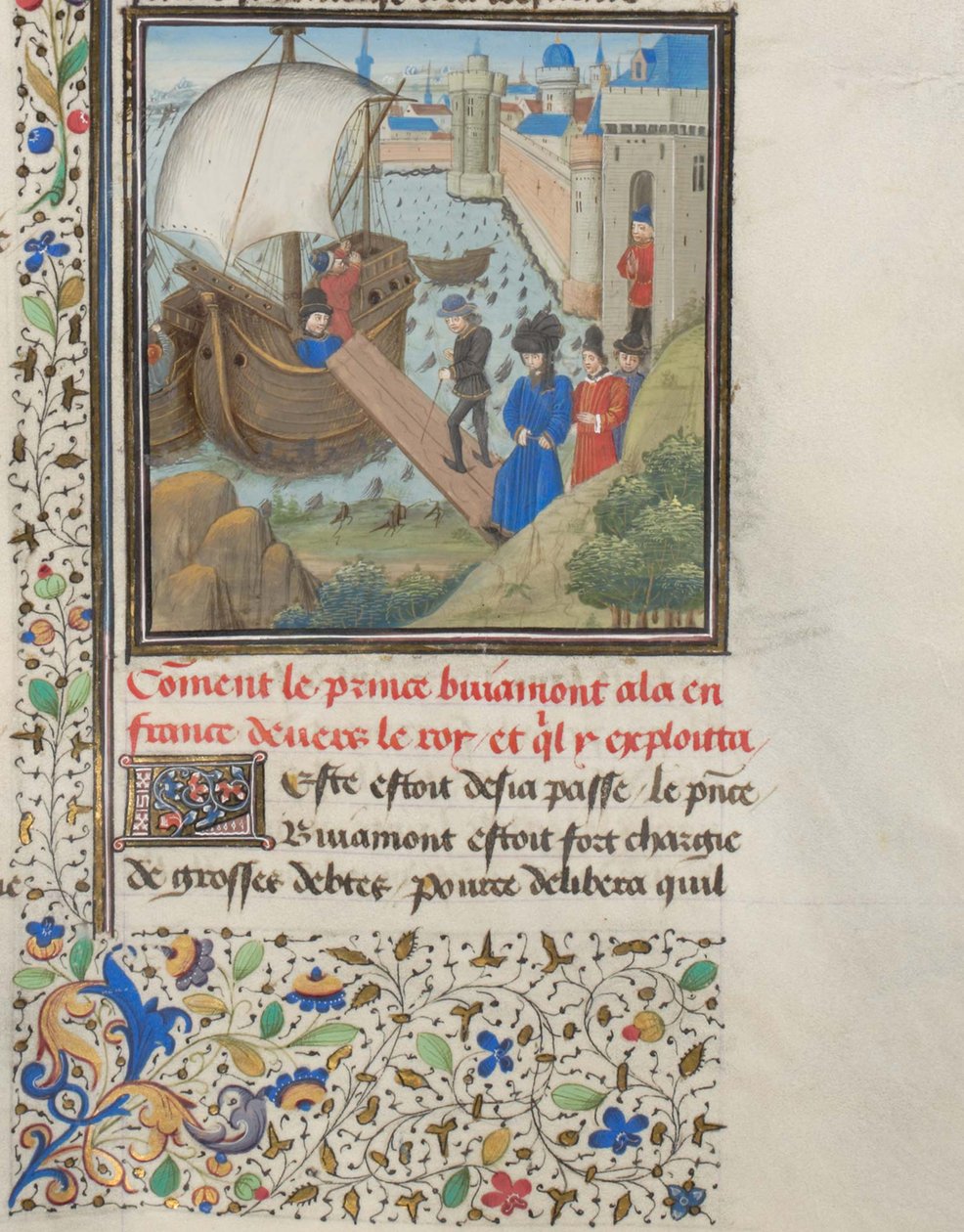 Bohemond I av Antiochia reste tillbaka till Apulien. Miniatyr från Historia av William av Tyrus, 1460-talet av Unbekannt