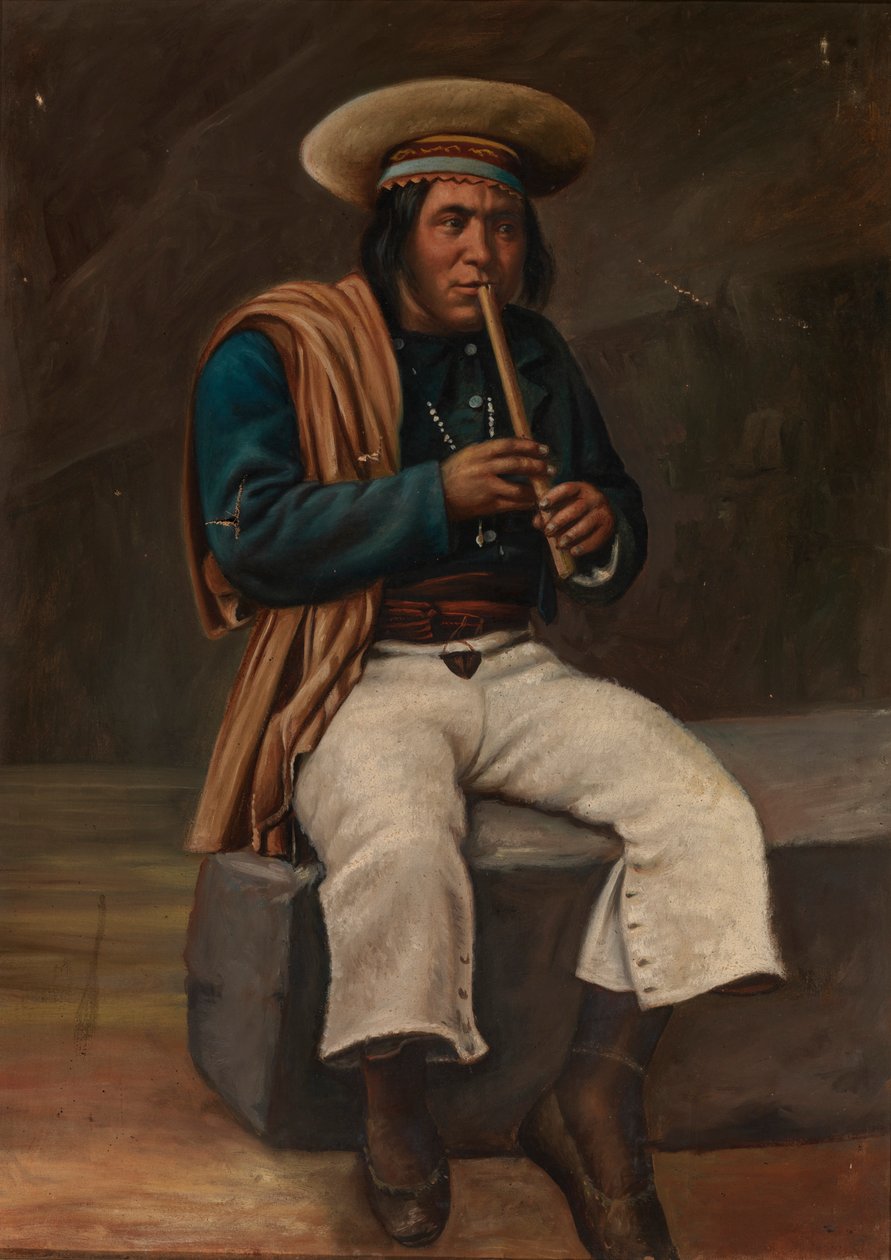 Boliviansk indian som spelar Quena, ca. 1890-1892. av Unbekannt