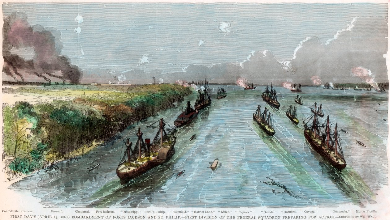 Bombardement av forten Jackson och St Philip, Louisiana, amerikanska inbördeskriget, april 1862 av Unbekannt